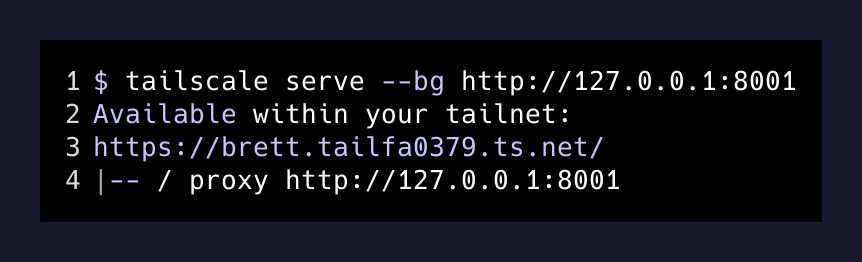 Tailscale serve output showing HTTPS proxy