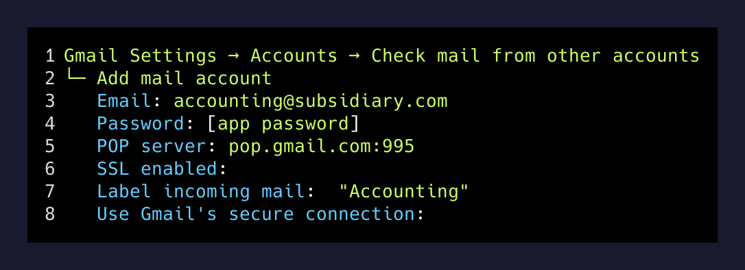 Gmail account settings: adding POP3 mail check