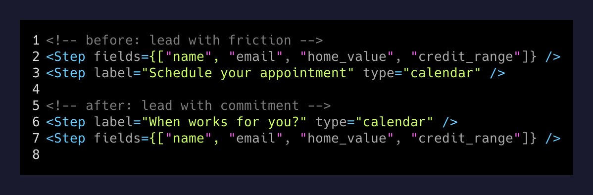 Form sequence comparison — commitment trigger first, qualification second