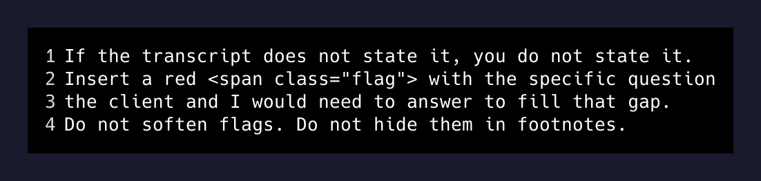 The flag rule from the skill prompt