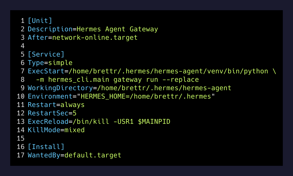 Hermes systemd unit