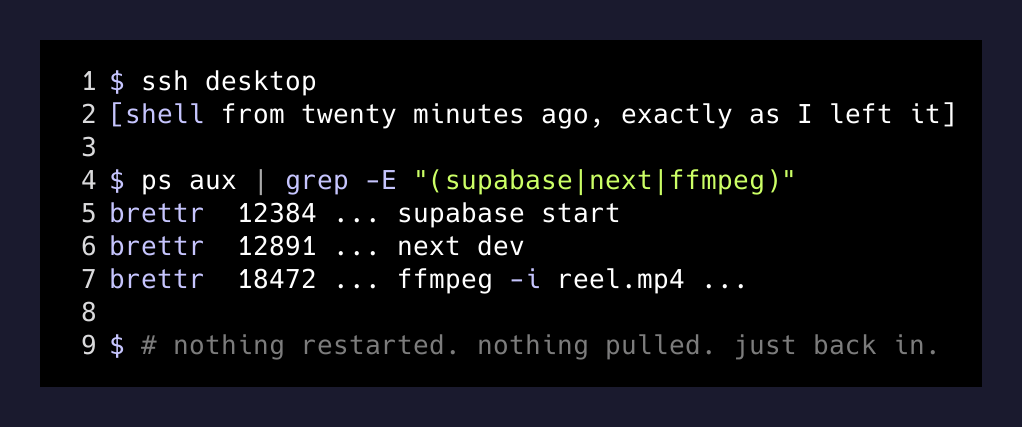 Reconnecting to the desktop after a location change — nothing restarted