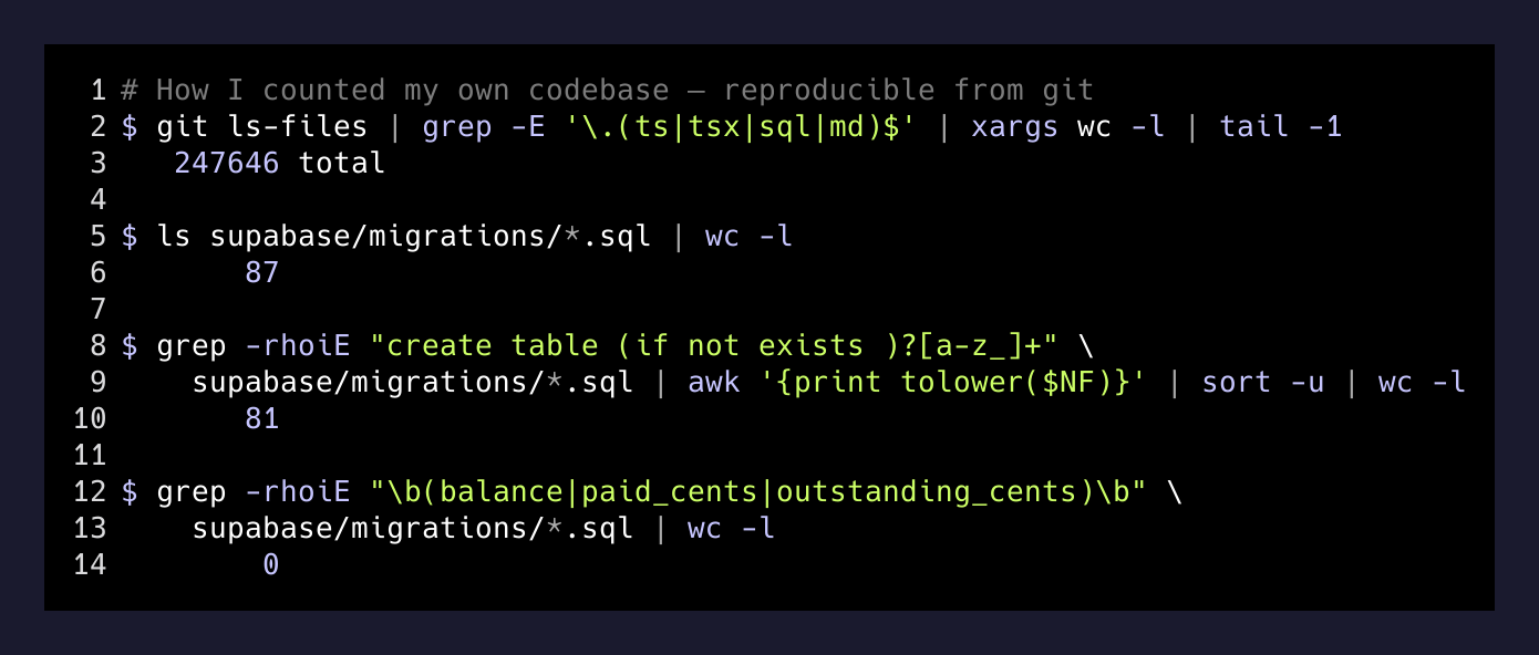 Terminal output showing the audit commands and their results