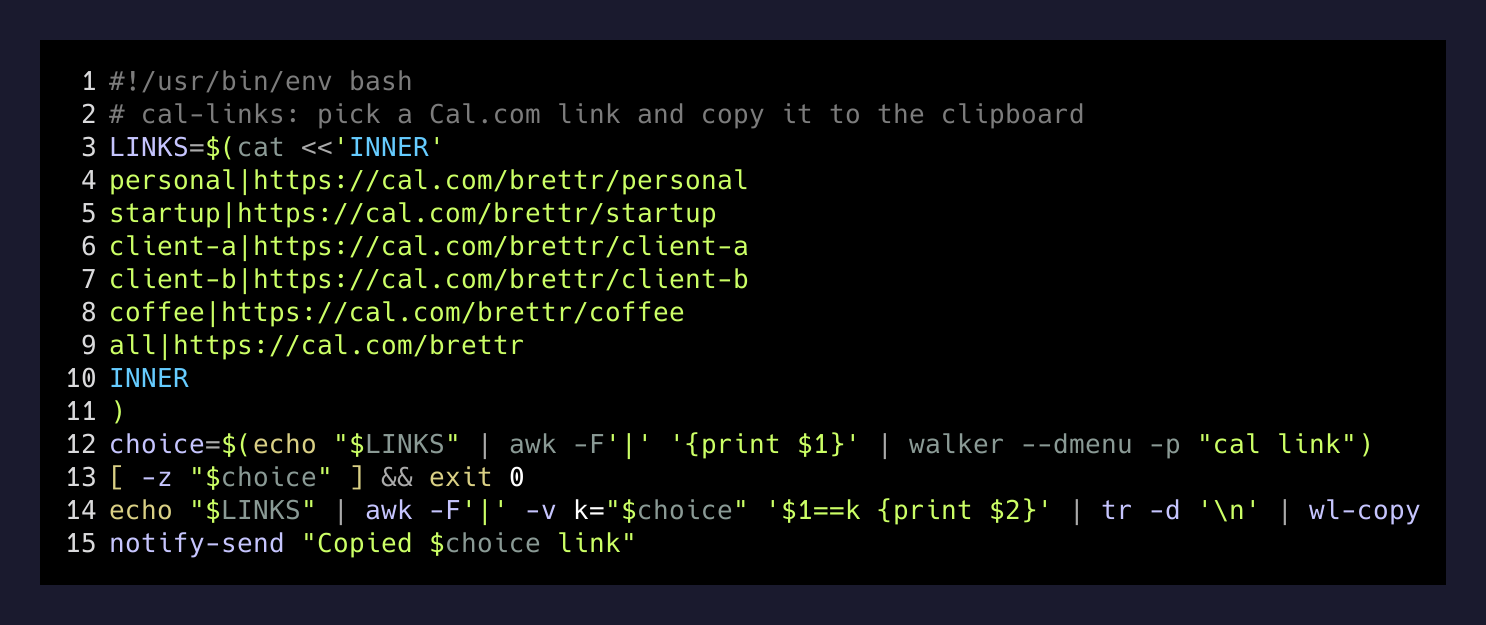The Cal.com link picker script
