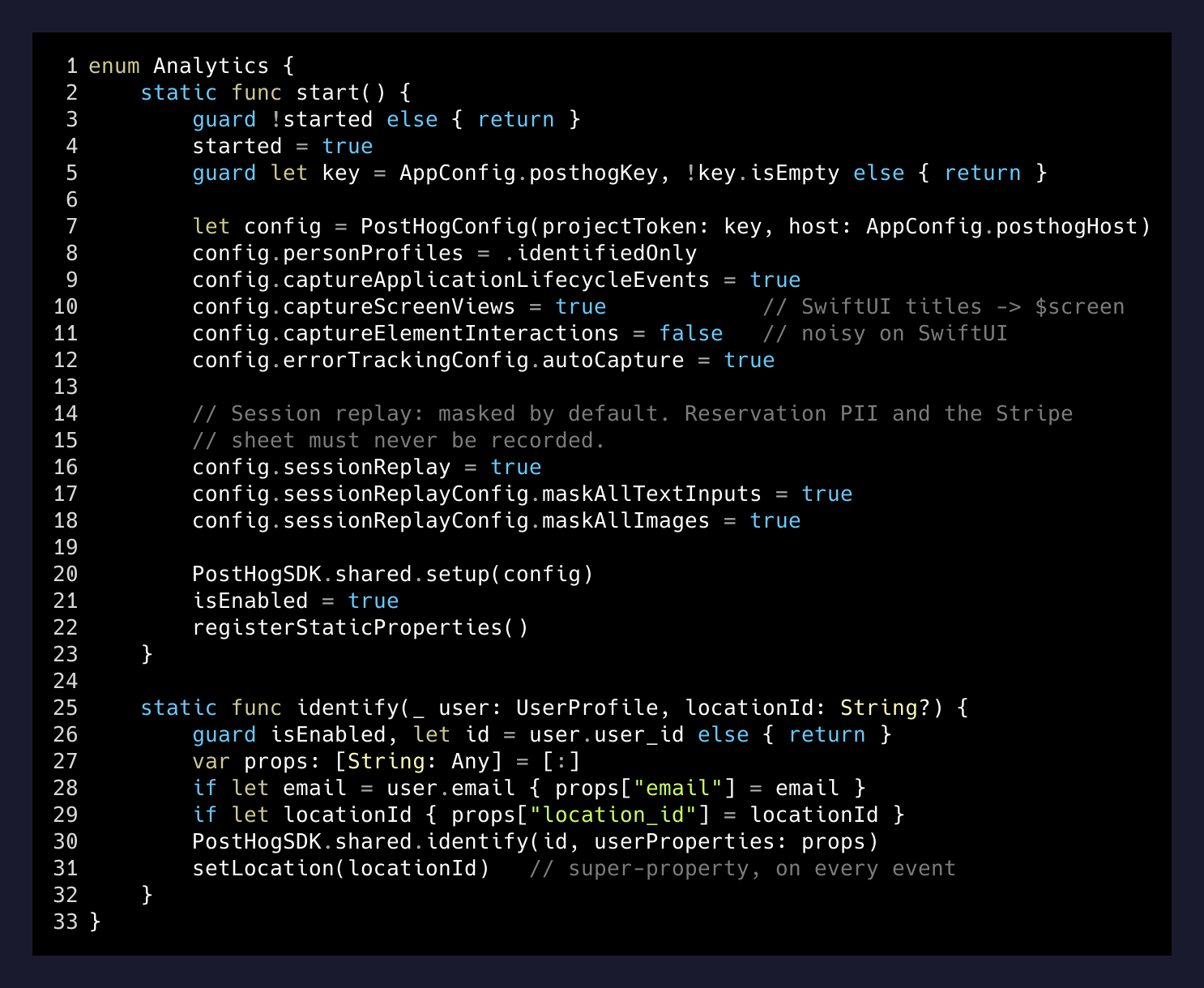 Analytics wrapper — one file for the entire PostHog surface
