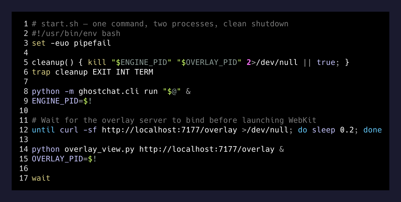 start.sh — one command, two processes