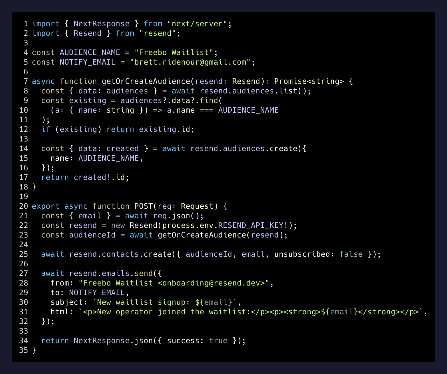 The waitlist API route in full