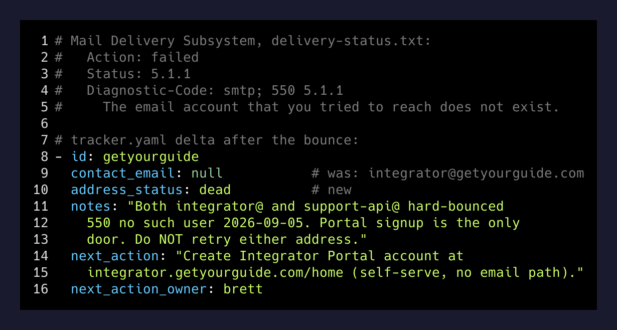 Bounce message and tracker delta