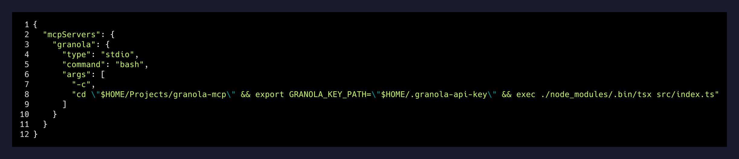 Registering granola-mcp in a project's .mcp.json