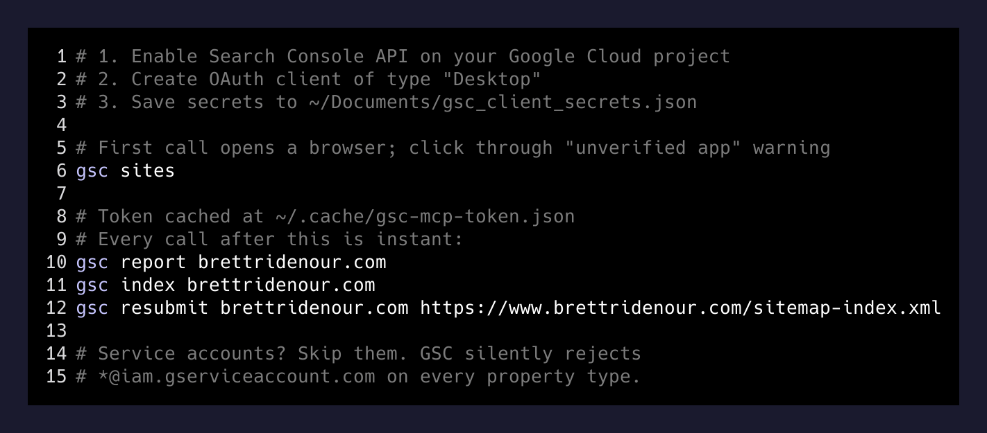 The OAuth consent token gets cached once, then every CLI call is instant