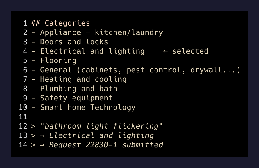 Maintenance skill categories — the AI picks the right one from my description