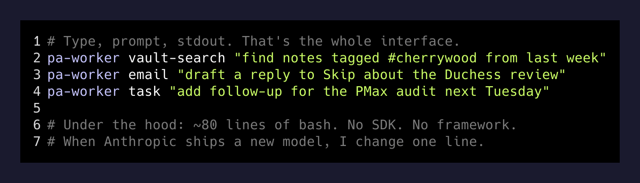 pa-worker interface — type, prompt, stdout