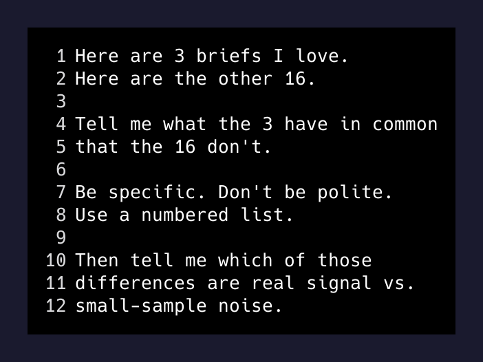 The favorites-as-test-set prompt I now keep in my back pocket