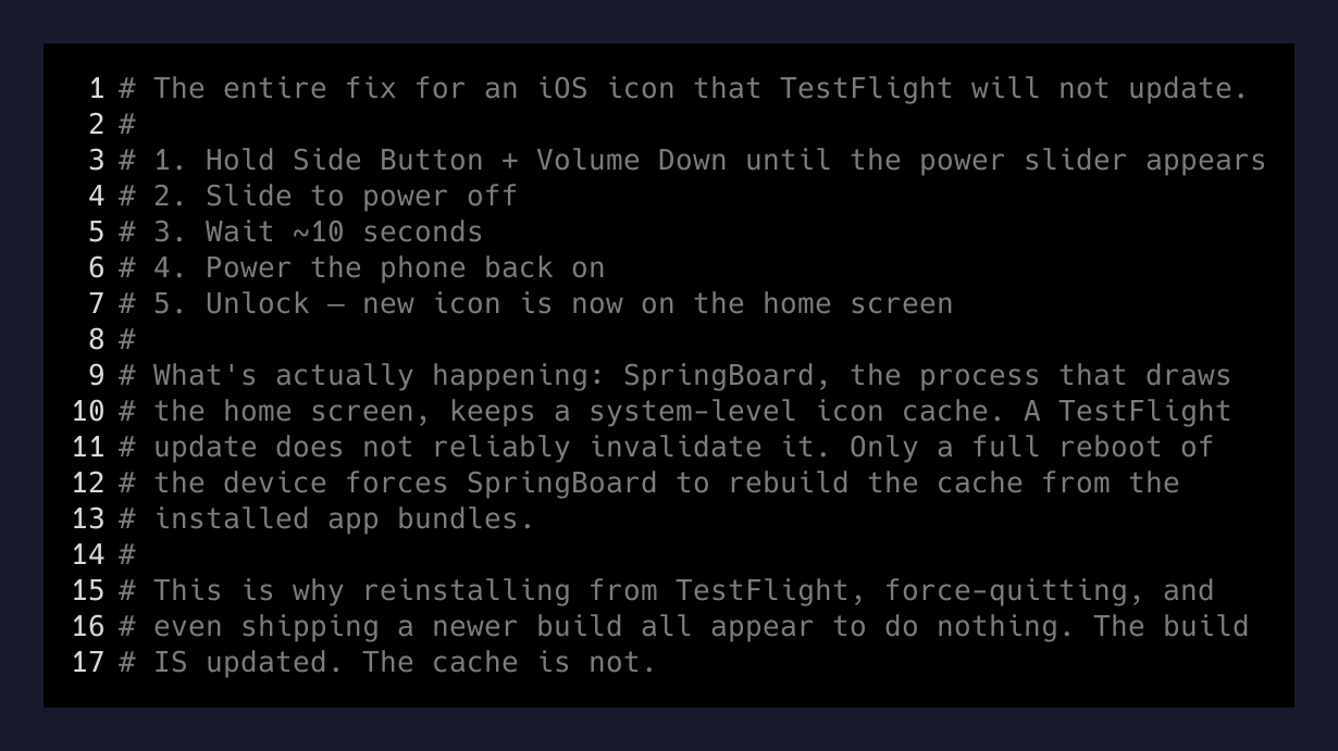 The entire fix, with the reason it works